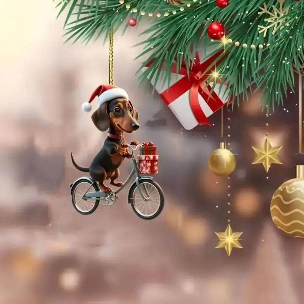 1PC Acrylic Dachshund Christmas Decorations Flat Bike Puppy