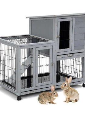 Detachable Rabbit Hutch With Removable Tray Rolling Casters