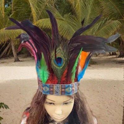 Natives American Hairband Carnivals Celebration Feathered