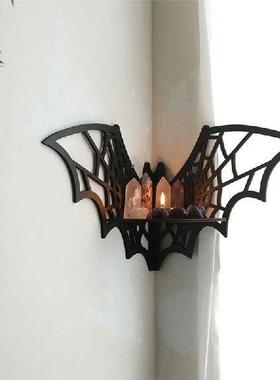 ABWP-Bat Horn Frame Wooden Floating Bat Corner Shelf Gothic