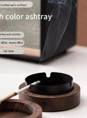 Walnut Wood Ashtrays With Lid Covered Windproof Ashtray