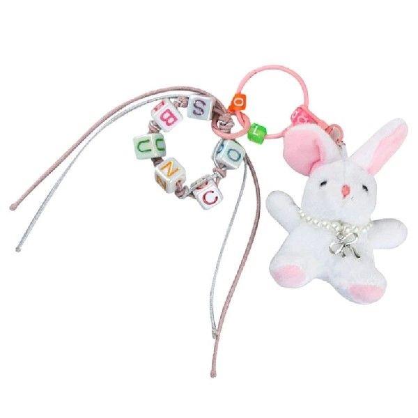 652F Lovely Plush Rabbits Bead Keychain Pendant Bag Fashion