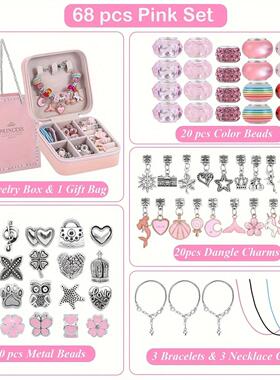 68Pcs Beads Charms Bracelet Making Kit, DIY Beaded Bracelet
