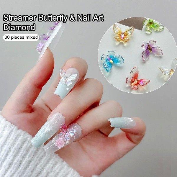 30Pcs Colorful Aurora Butterfly 3D Nail Art Charms
