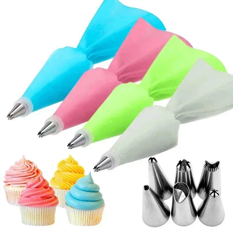 8/10/16Pcs/Set Silicone Pastry Bag Tips Kitchen Cake Icing P
