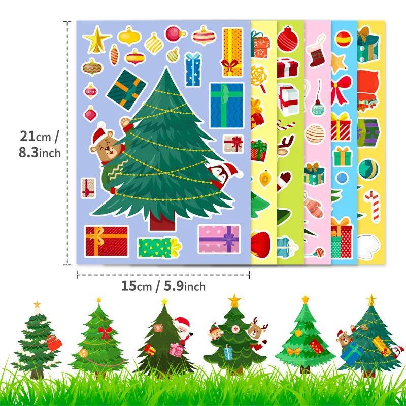 6-24sheets Christmas Party Games Stickers for Kids DIY Make