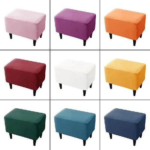 Footstool Cover Soft Velvet Ottoman Stool Cover Elastic