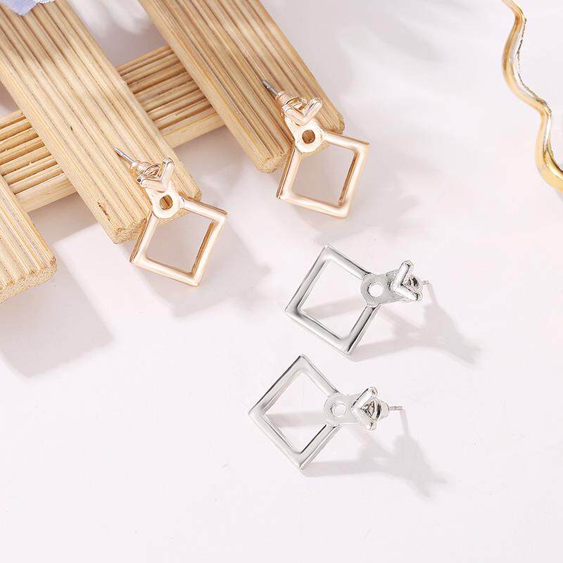 Personalized hollow diamond square earrings and earrings