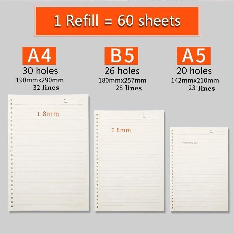 Replaceable Refill Loose Leaf Notebook A4 A5 B5 Binder Plann