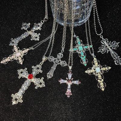 Gothic Big Zircon Cross Necklace Unisex Y2K Irregular Goth L
