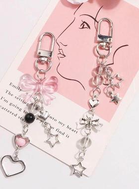Goth Y2K Phone Charm Bow Heart Star Keychain Pendant Kawaii