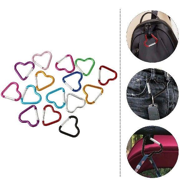 15 Pcs Heart Shaped Carabiner Ring Organizer Chain