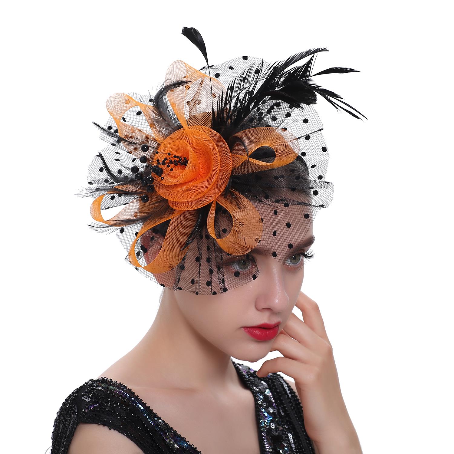 Vintage Women Feather Flower Fascinator Hat Ladies Hair Acce
