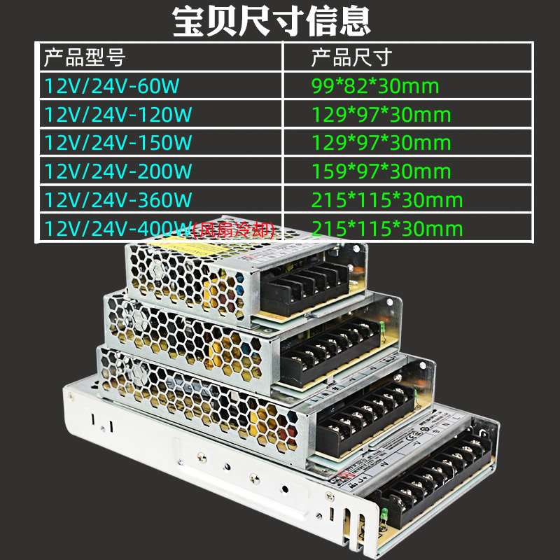 220伏转5V12V24V开关电源2A5A10A15A30A40A超薄静音LED直流变压器