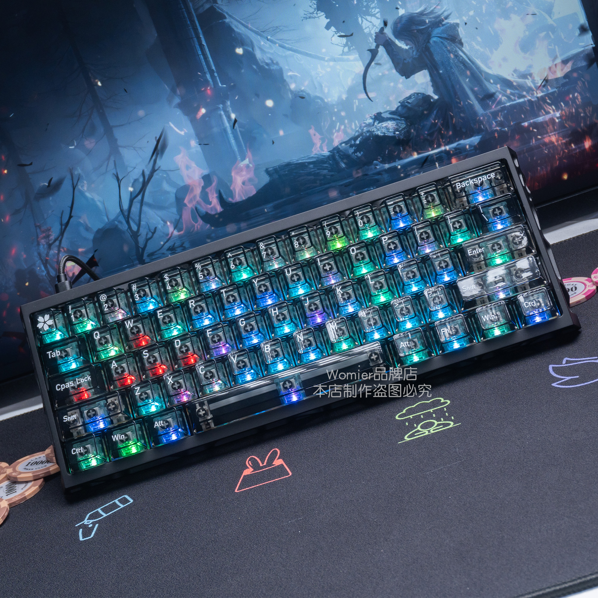 womier电竞雾透键帽正刻侧刻雾面透明透光wooting小蜜蜂68108键盘