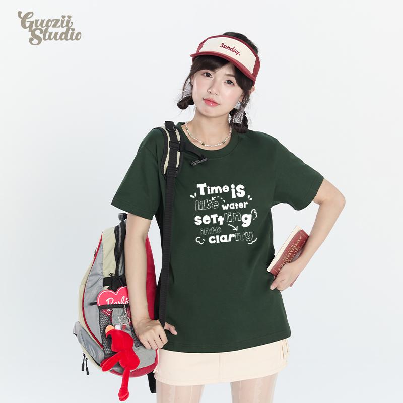 正肩短袖甜美常规印花t恤女
