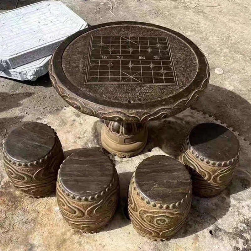 石桌石凳庭院石头圆桌花园石桌家用仿古别墅户外石桌子石凳子摆件