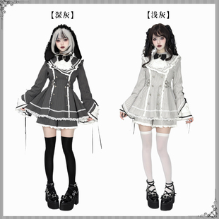 Puzzles帕奏原创设计日系亚文化姬袖条纹萌系蕾服长袖两件套现货