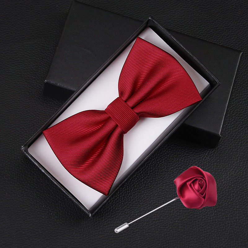 煲呔bow tie 男女士新郎正装结婚礼服宝红色斜纹伴郎团蝴蝶结领结