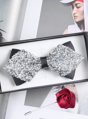 银白色黑色水钻男女新郎正装兄弟伴郎团结婚礼主持合唱蝴蝶结领结