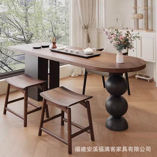 265中风南美胡木茶桌椅阳台家用客厅半木古圆实泡茶台书桌桃一体