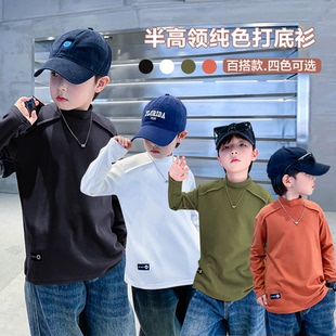 男童秋冬德绒打底衫2025新款儿童半高领纯色保暖内搭加绒百搭内里