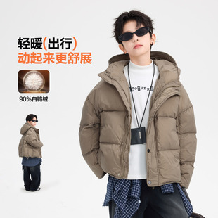 【90白鸭绒】男童冬装免洗羽绒服外套2025新款儿童酷帅短款面包服