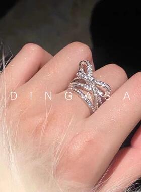 网红蝴蝶结开口戒指镶钻轻奢指环