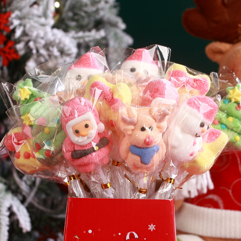 圣诞节糖果棉花糖花束卡通软长棒棒糖果学生礼物Christmas candy