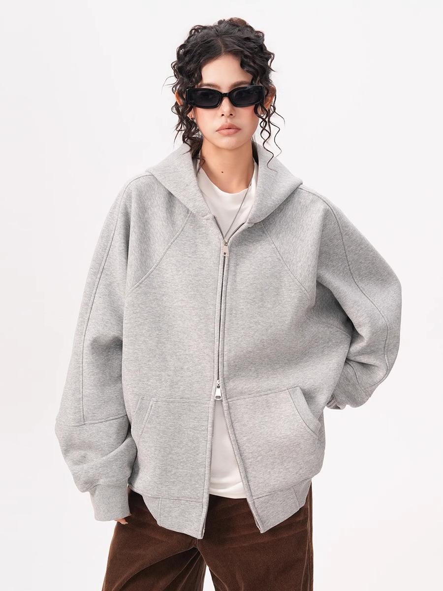 Bwka Heavyweight 500g Three-Dimensional Cut Cardigan Sweatshirt for Women and Men, Spring Trendy Brand, Loose and Versatile, Thick Casual Jacket