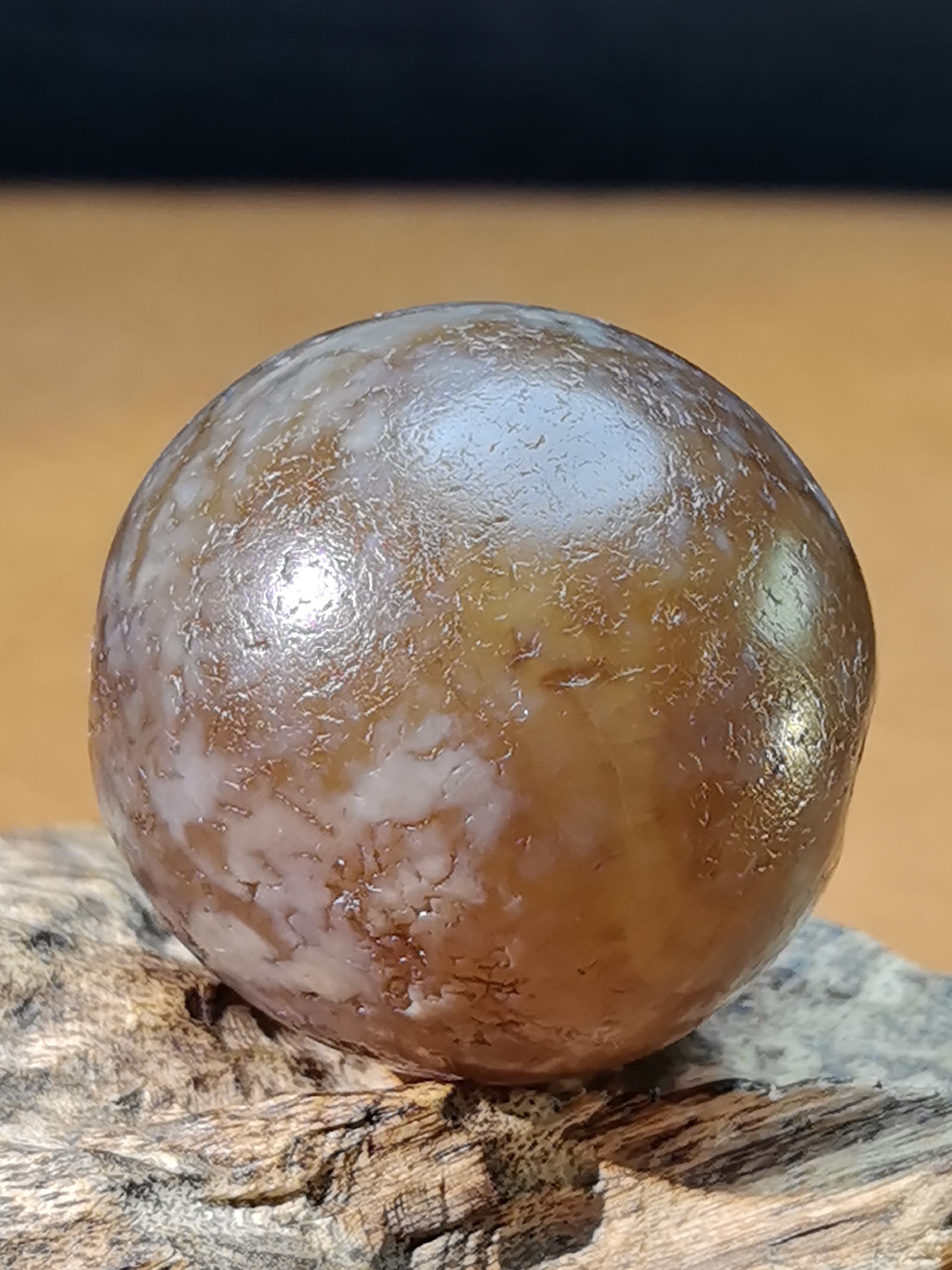 雪花皮老糖球黑砂天眼稀有大尺寸对孔31.7mm直径32.6mm风化皮壳