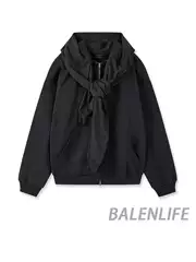 24FW Double-Hat Four-Sleeve Jacket Double-Ring Embroidery Faux Two-Piece Zip-Up Hoodie Black Heavyweight Unisex