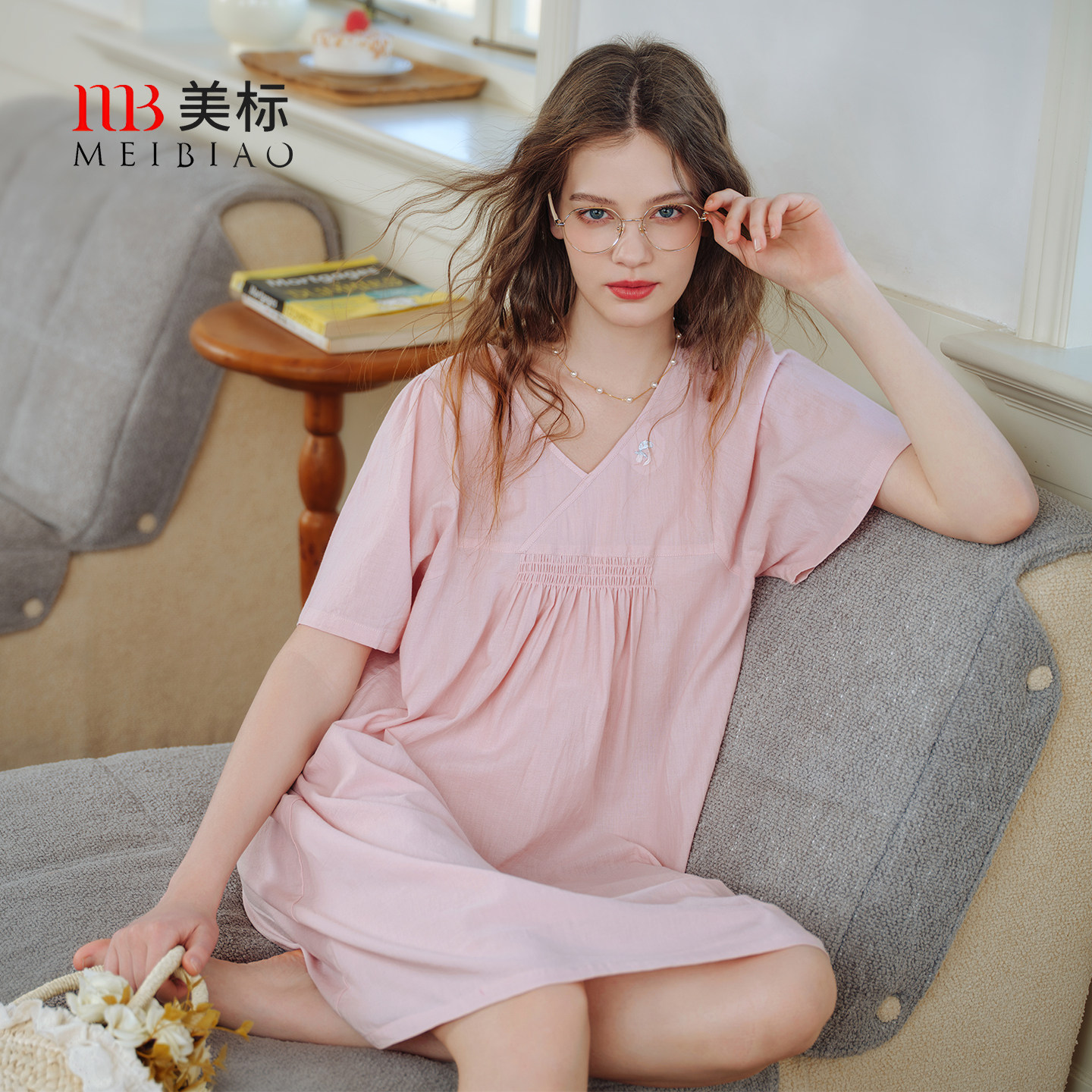 美标纯棉短袖甜美风睡裙图片