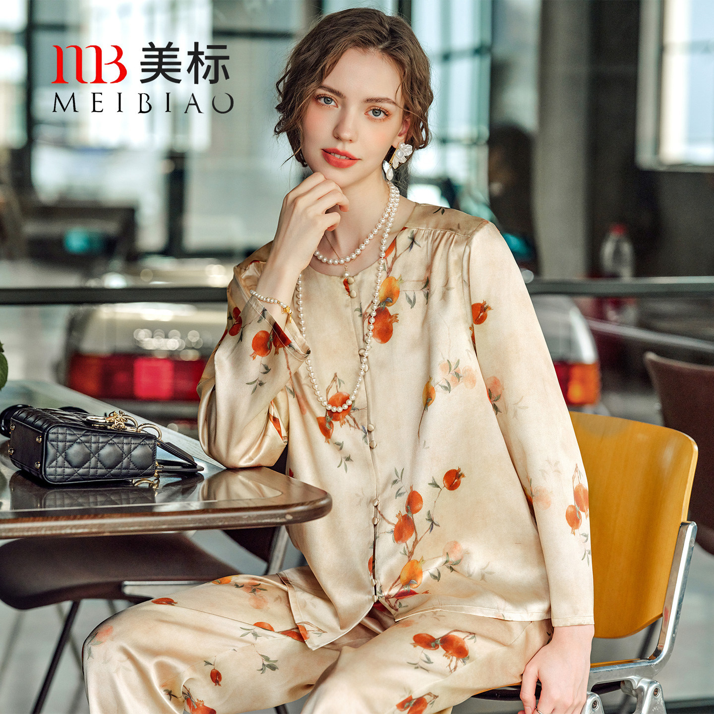 美标春秋长袖19姆米重磅真丝睡衣套装女桑蚕丝中国风丝绸家居服冬