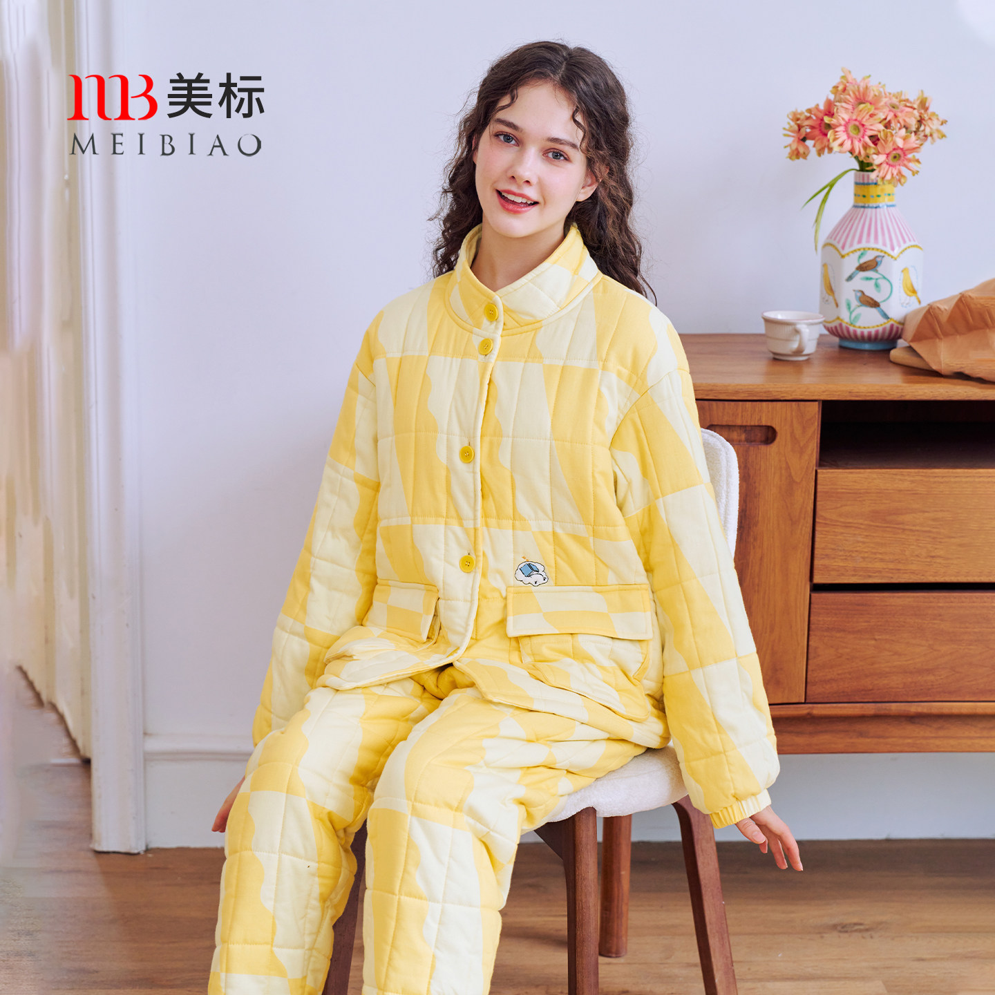 美标三层加厚保暖夹棉纯棉睡衣套装女立领冬咖啡碳全棉格子家居服,女士内衣/男士内衣/家居服,睡衣/家居服套装,淘宝优惠券,粉丝福利购,淘宝优惠卷