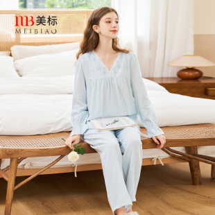 美标纯棉睡衣套装 女春秋复古宫廷风甜美蕾丝全棉甜美可外穿家居服