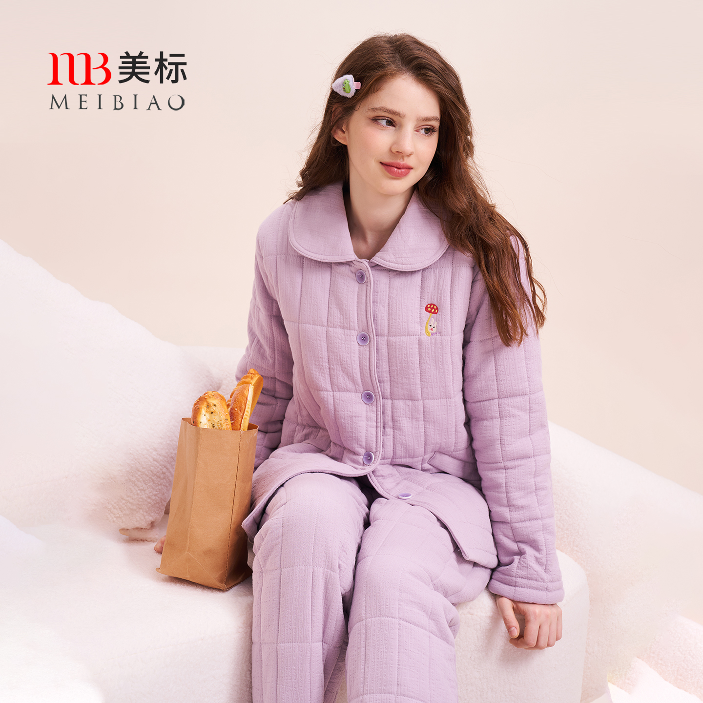 美标女士咖啡碳加厚夹棉套装