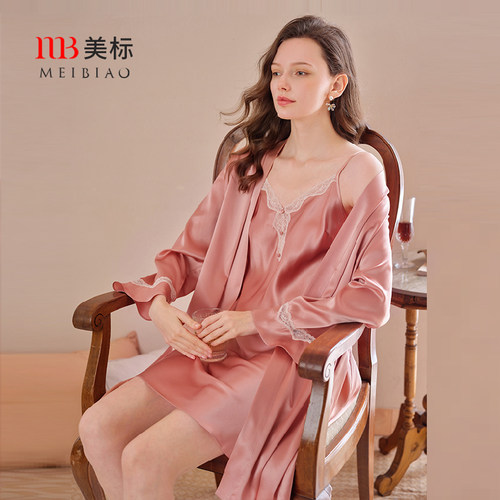 美标吊带真丝睡袍两件套女性感