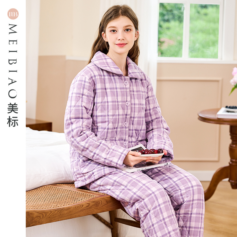 美标女士三层夹棉保暖睡衣