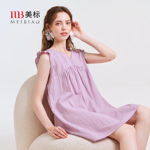 美标纯棉简约梭织提花睡裙