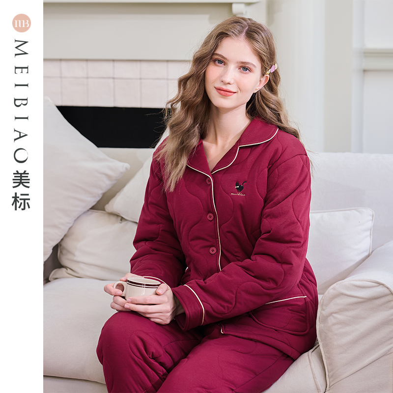 美标三层夹棉保暖情侣睡衣