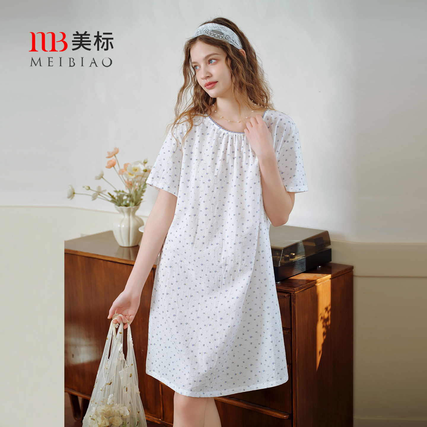 美标纯棉短袖碎花睡裙图片