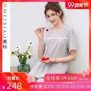 Tiêu chuẩn Mỹ 2019 mới trống lông paj Bộ đồ ngủ cotton ngắn tay phù hợp với nữ mùa hè mỏng phần cotton gợi cảm dịch vụ tại nhà - Bộ Pajama