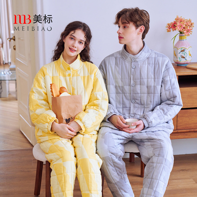 美标情侣三层加厚夹棉长袖套装