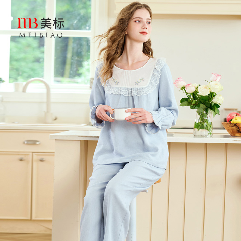 美标女士纯棉浪漫宫廷风睡衣套装