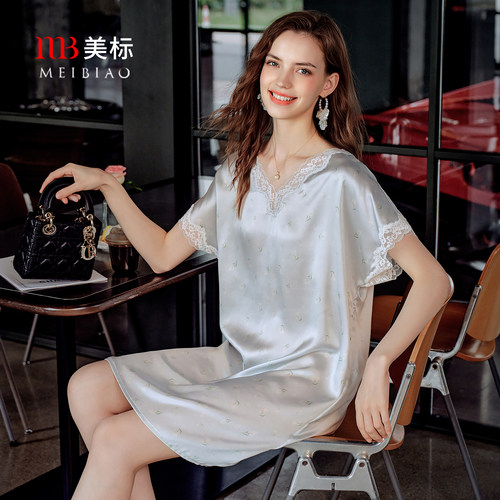 美标桑蚕丝夏季短袖真丝睡裙