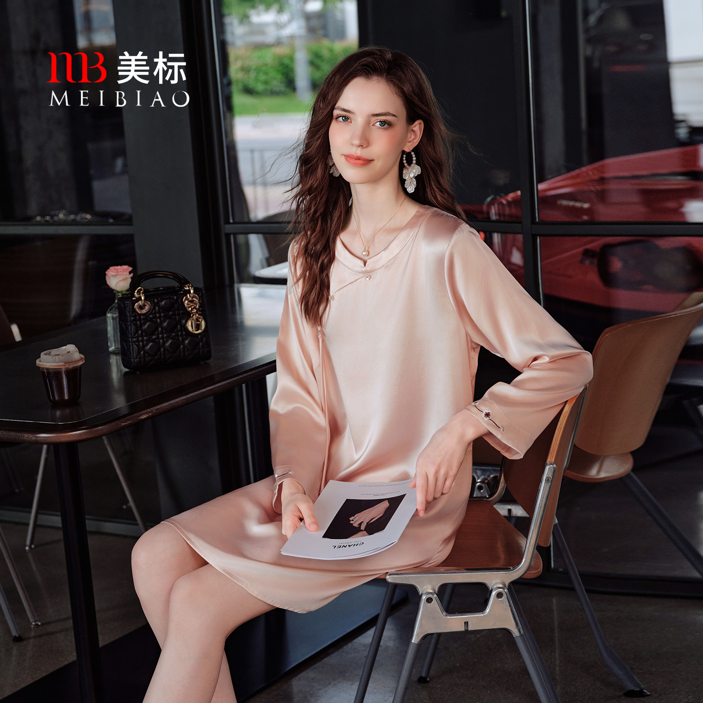 美标女士真丝长袖睡裙