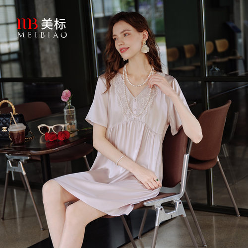 美标女士桑蚕丝短袖睡裙