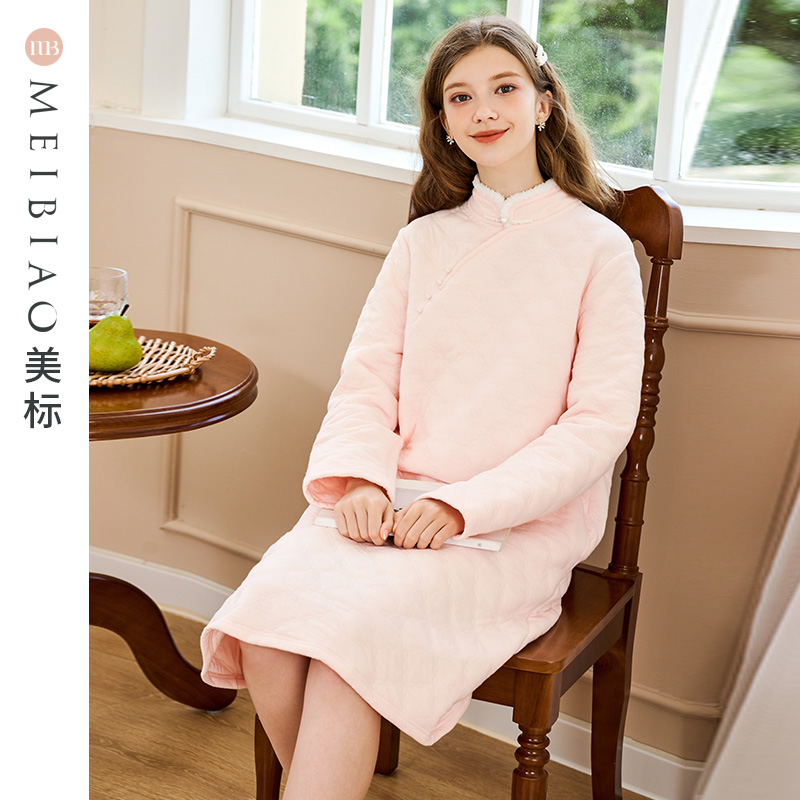 美标夹棉保暖新中式国风睡裙