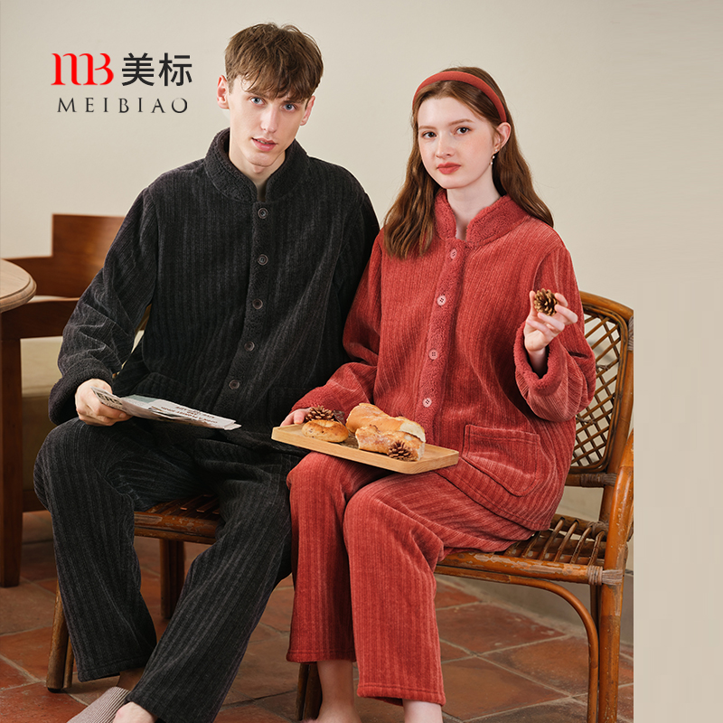 加厚珊瑚绒睡衣套装美标情侣
